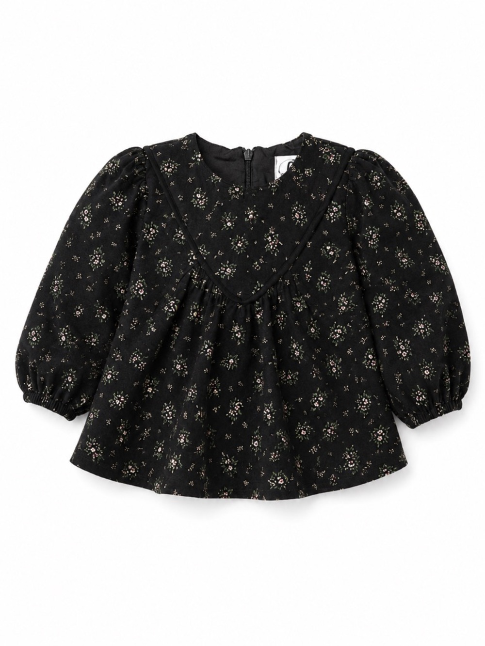 New - Manière Baby Floral Puff Sleeve Blouse Top Black | Size 12 Months